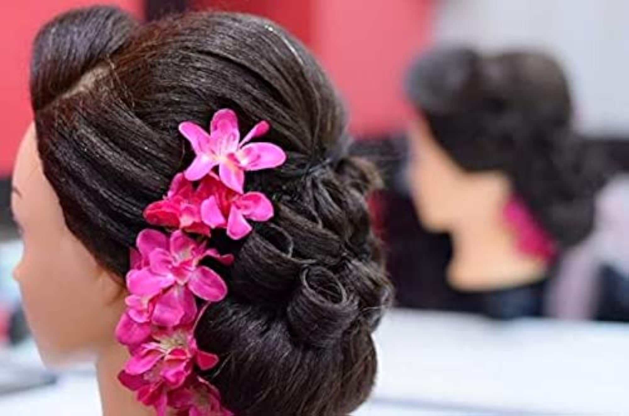 Juda Maker Pink Orchid Flower Gajra Hair Accessories
